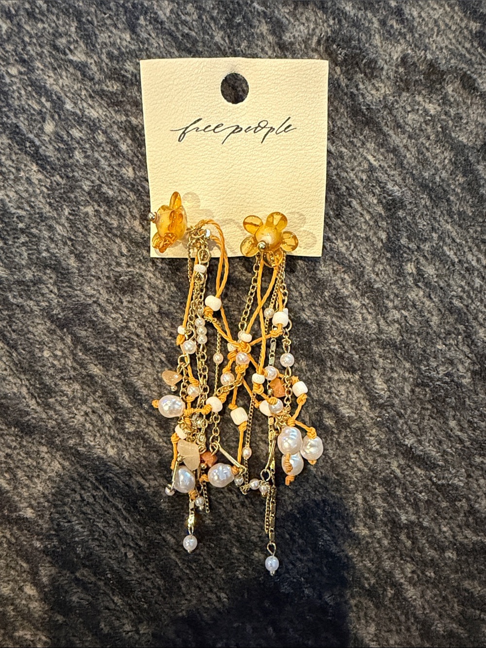 Free People Gold Flower Chain & Pearl Cascade Earrings